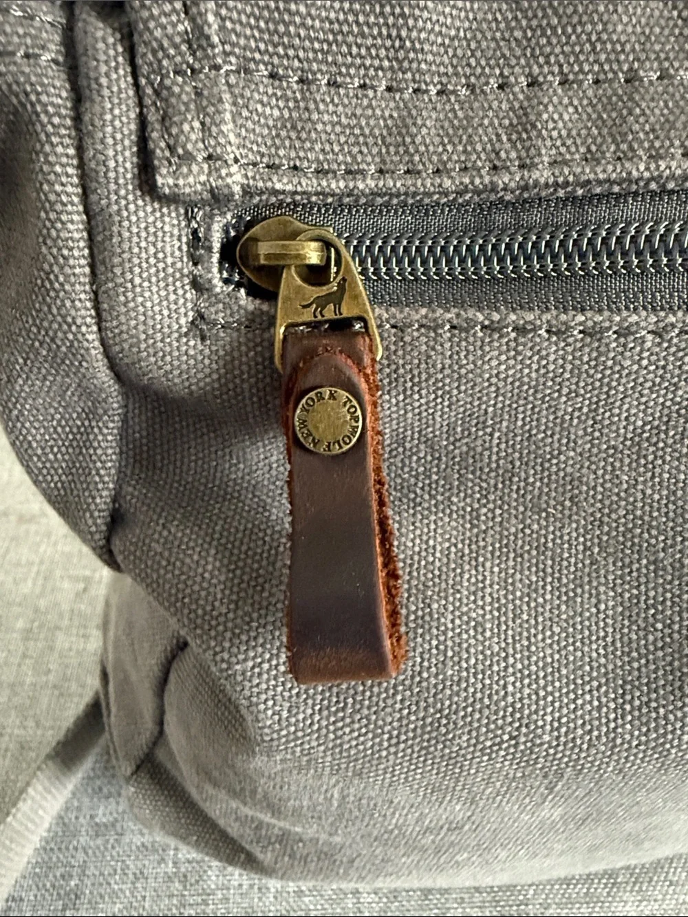 Casual Gray Canvas Messenger Bag with Leather Trim